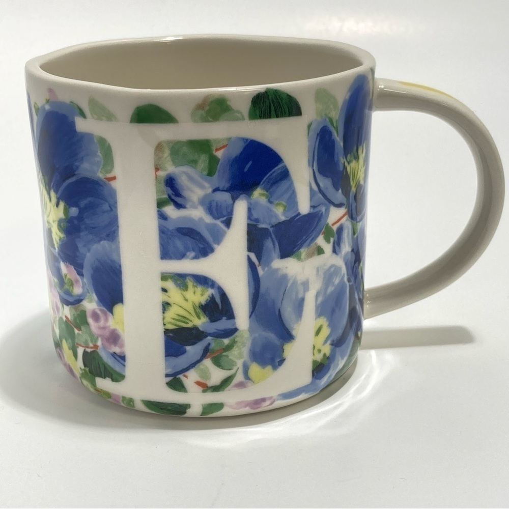 Anthropologie Dawn Floral Monogram Mug " E "